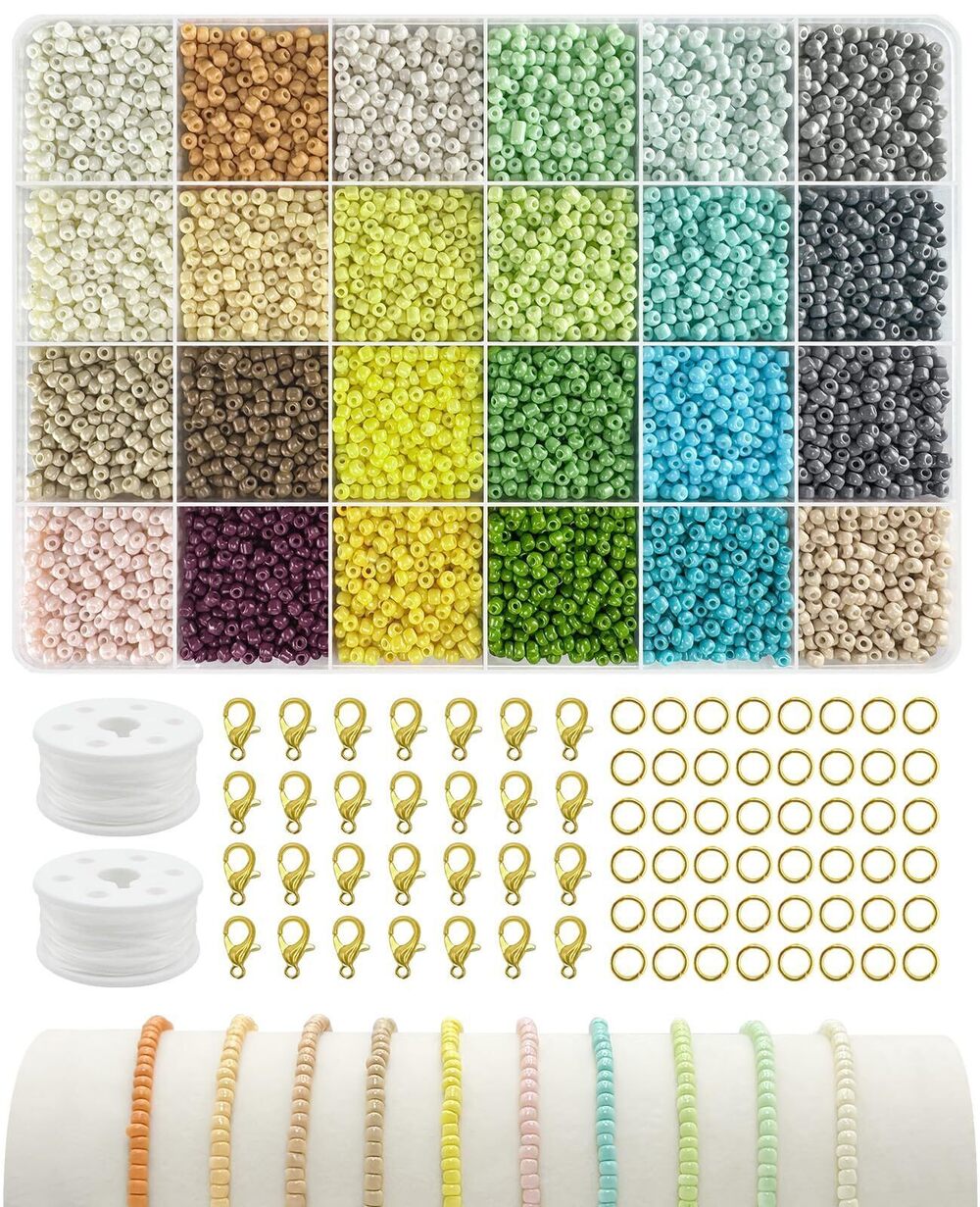 7523 3mm Glass Seed Beads Kit for Bracelets, 10000pcs 24 Colors Seed Beads